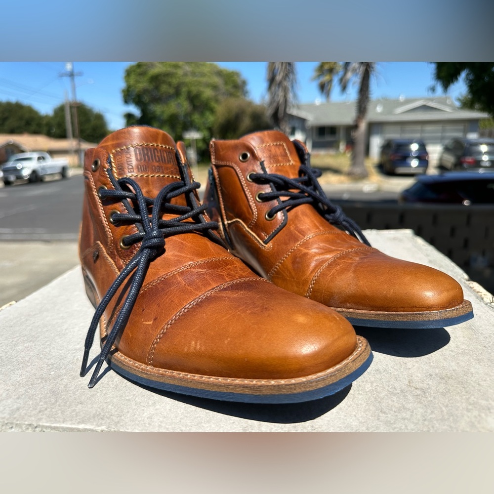 Steve Madden Kramerr Leather Ankle Boots Handcrafted Cap Toe Size 9